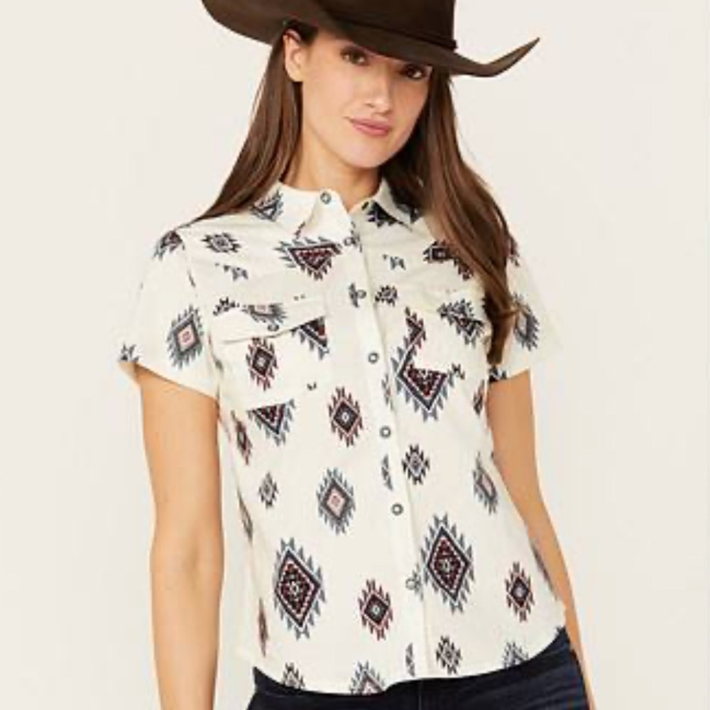 Shayanne Women’s Small Aztec Pearl Snap Short Sleeve Shirt